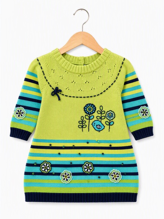 Gusti Other - ⭒ 18-24M Gusti Unique Knit Dress Floral Embroidered Long Sleeves with Bird ⭒